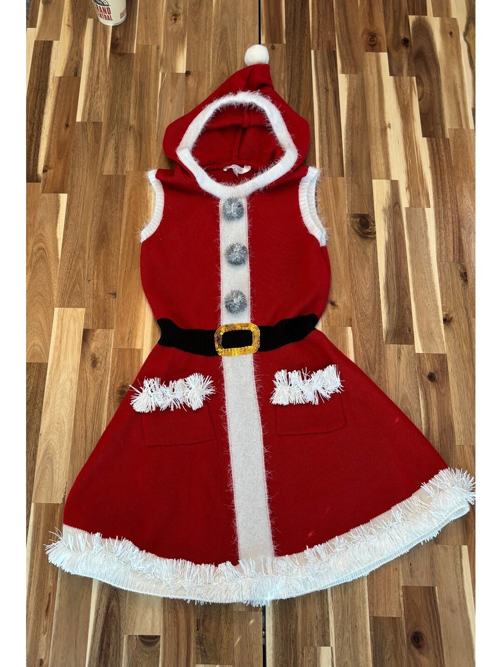 No Boundaries Girls Red Santa Hooded Dress Size S 3-5 (2238)